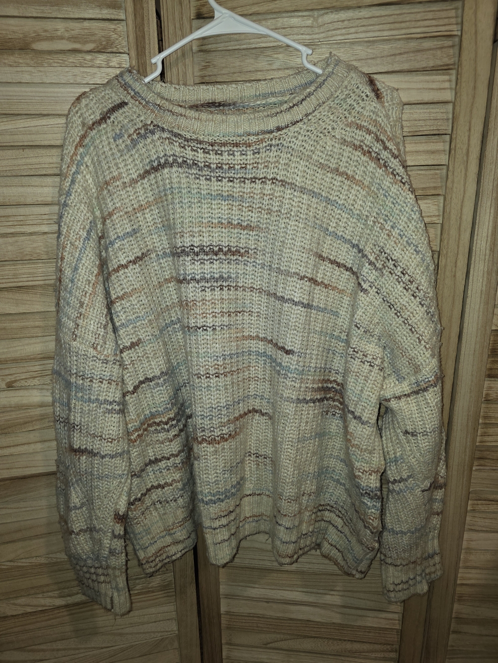 American Eagle Outfitters Cream Multicolor Striped Crewneck Sweater